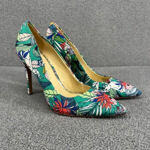Jessica Simpson Pharla Pumps Women 6M Green Tropical Floral Fabric Stiletto Heel